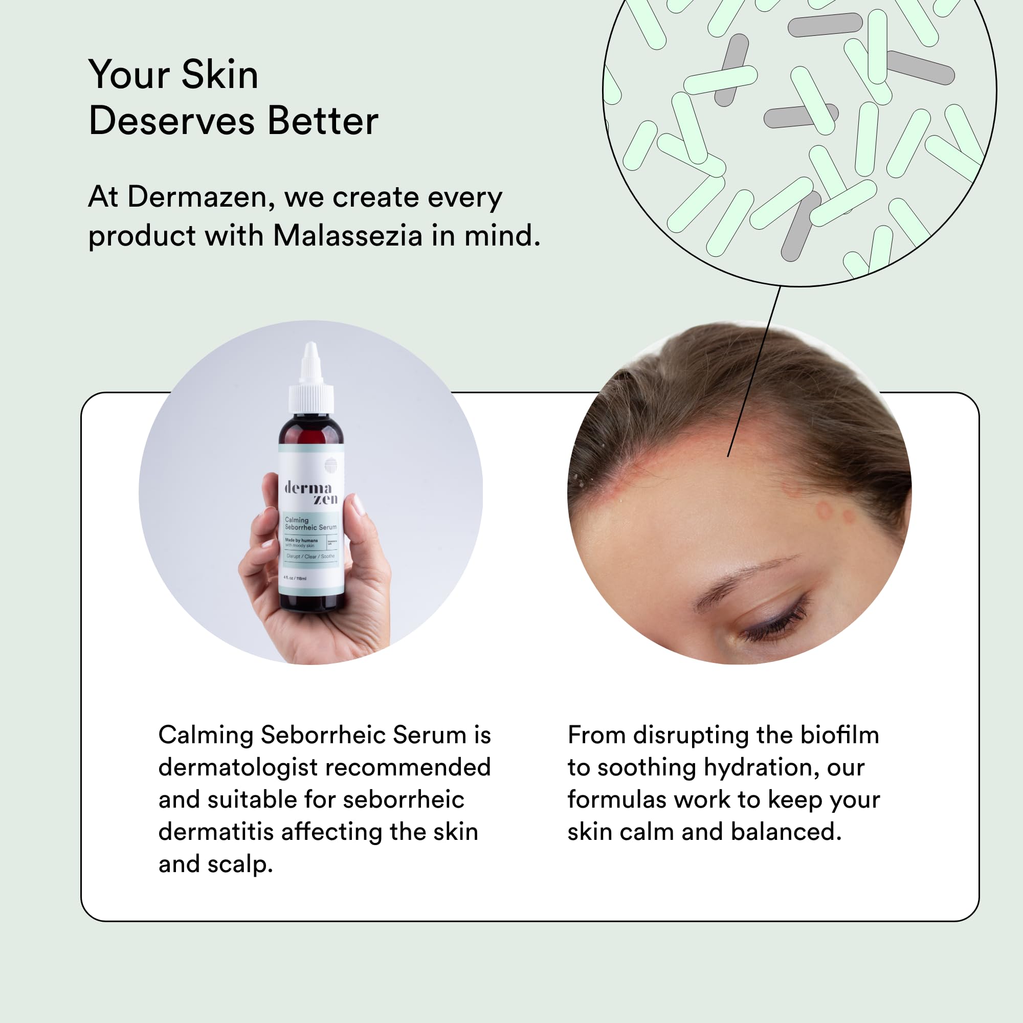 Dermazen Calming Serum face-application shows gentle makeup-free use for sensitive skin
