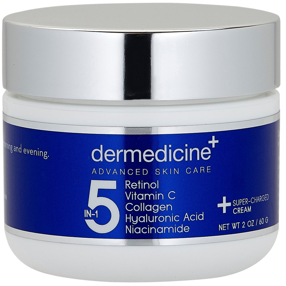 Dermedicine 5in1 cream jar closeup for smoother skin.