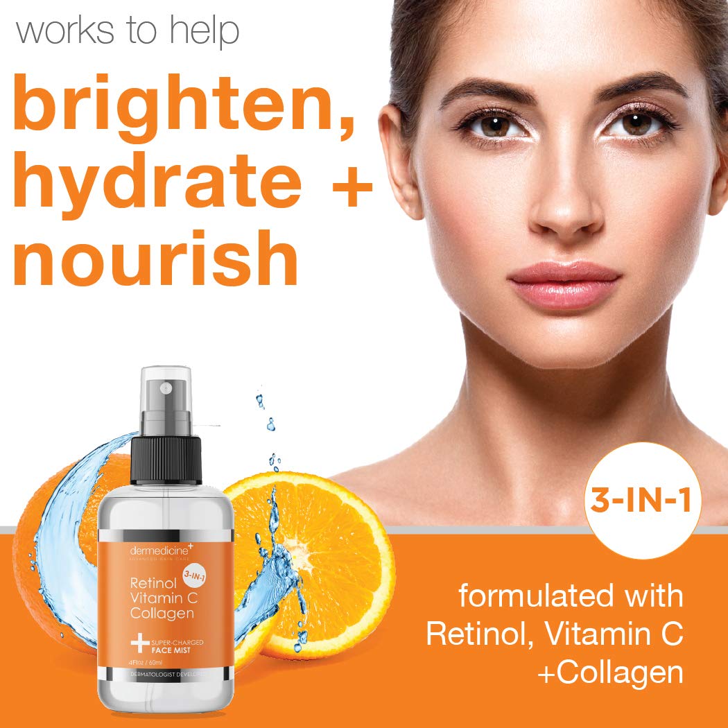 Dermedicine face mist spray application shows quick refresh and even skin hydration.
