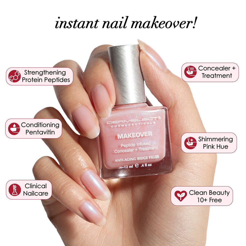 Dermelect Makeover Ridge Filler shimmering pink demonstrates camouflaging imperfections while hydrating.