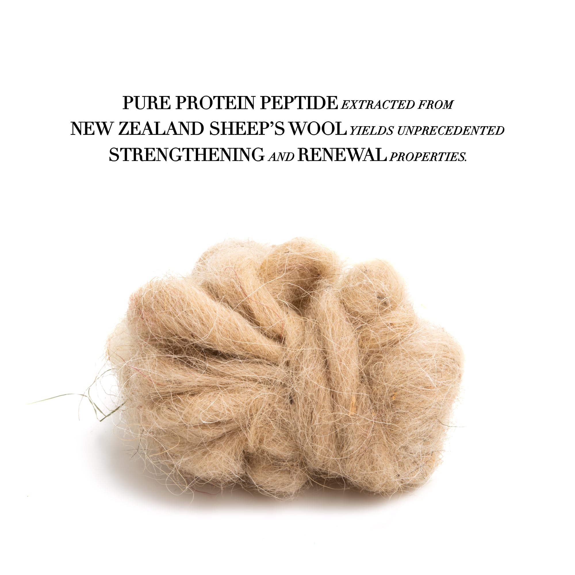 Ingredients panel blur featuring Keratin Peptide and Tremella Mushroom icons.