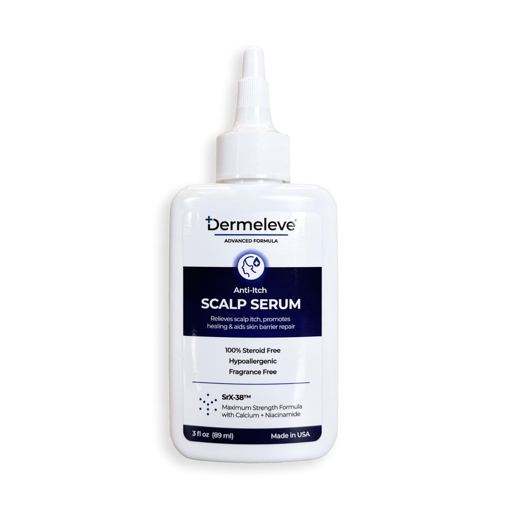 Dermeleve scalp serum flow-control nozzle enables precise dosing for targeted scalp care.