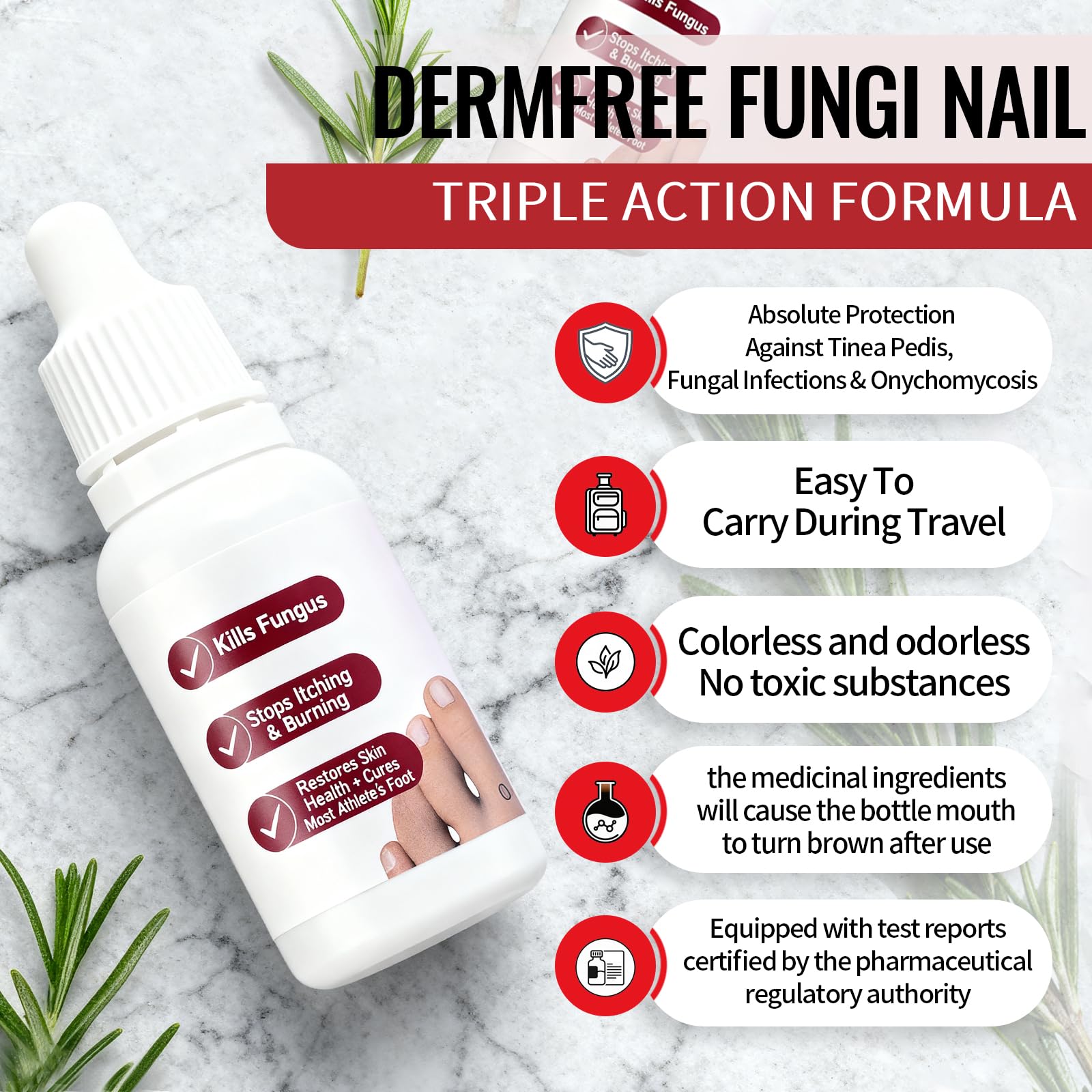 DERMFREE aplicador suave para 2-3 gotas en uñas.
