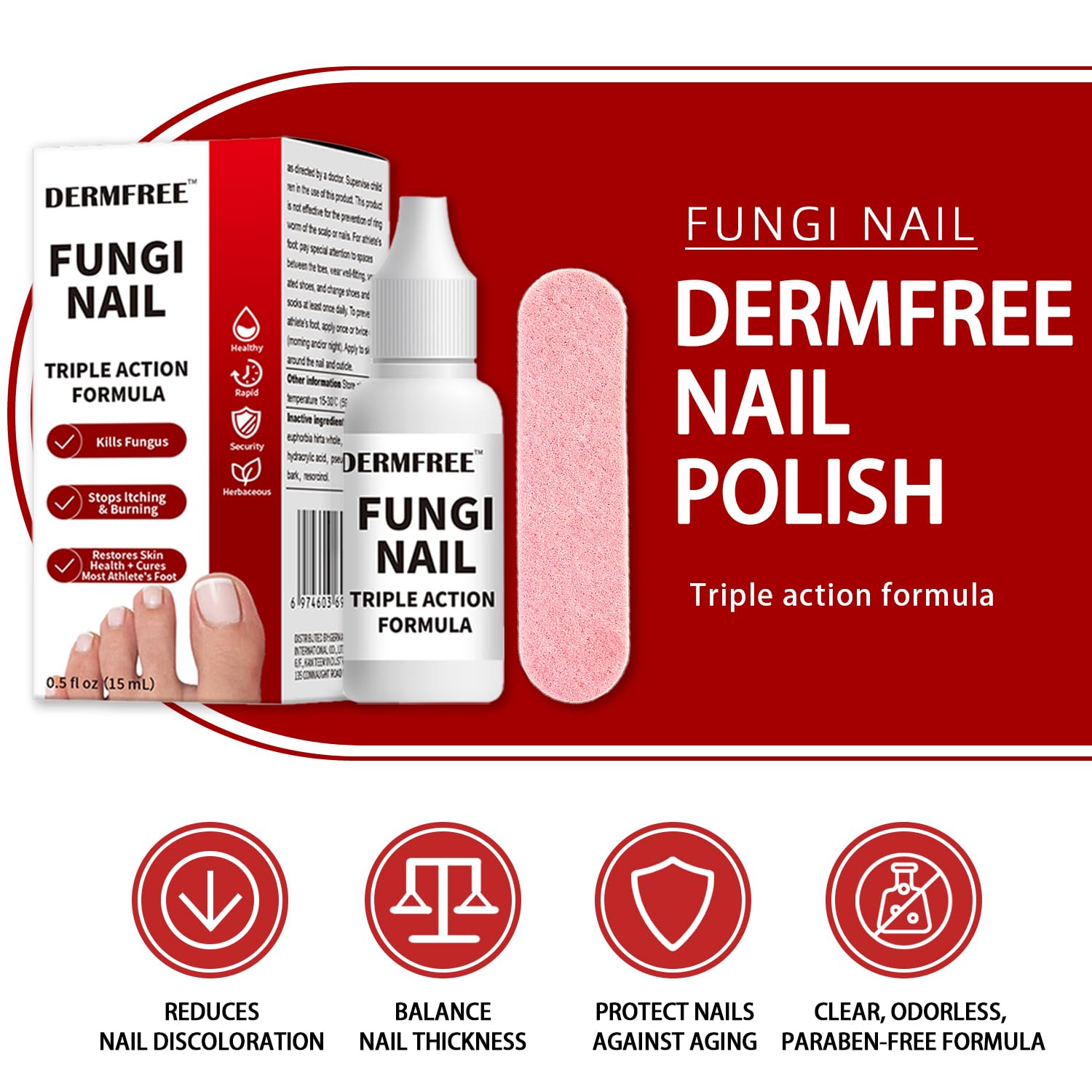 DERMFREE uñas gruesas y descoloridas, aspecto más uniforme.