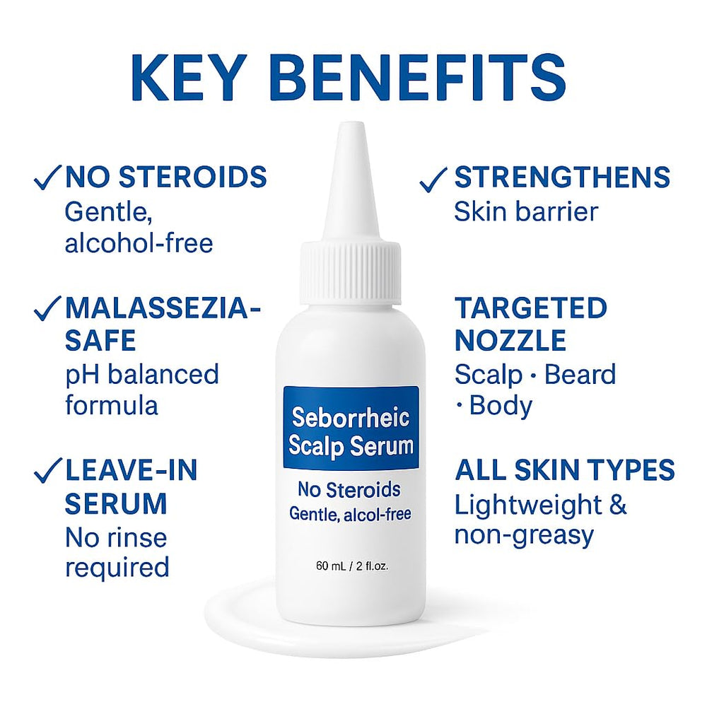 Dermgentle Seborrheic Scalp Serum application close-up showing gentle soothing