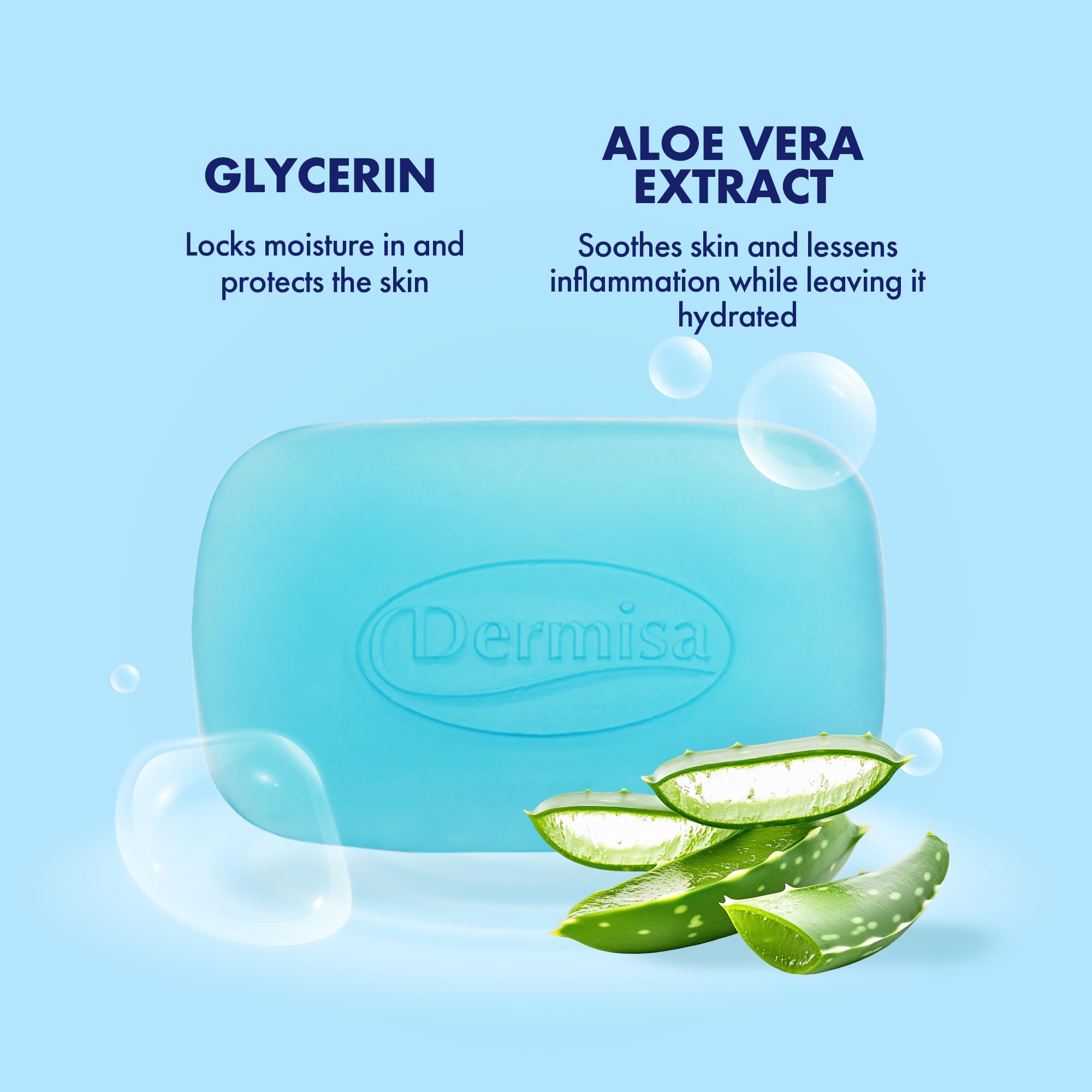 Dermisa Glycerin Bar for all skin types image suggests gentle cleansing for oily, dry, or combination skin.