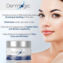 Dermlogic Vitamin K Cream under-eye-use provides gentle hydration for brighter-looking under-eye area.