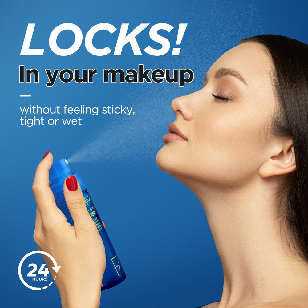 NEOGEN All Day setting spray bottle closeup showing lightweight finish
