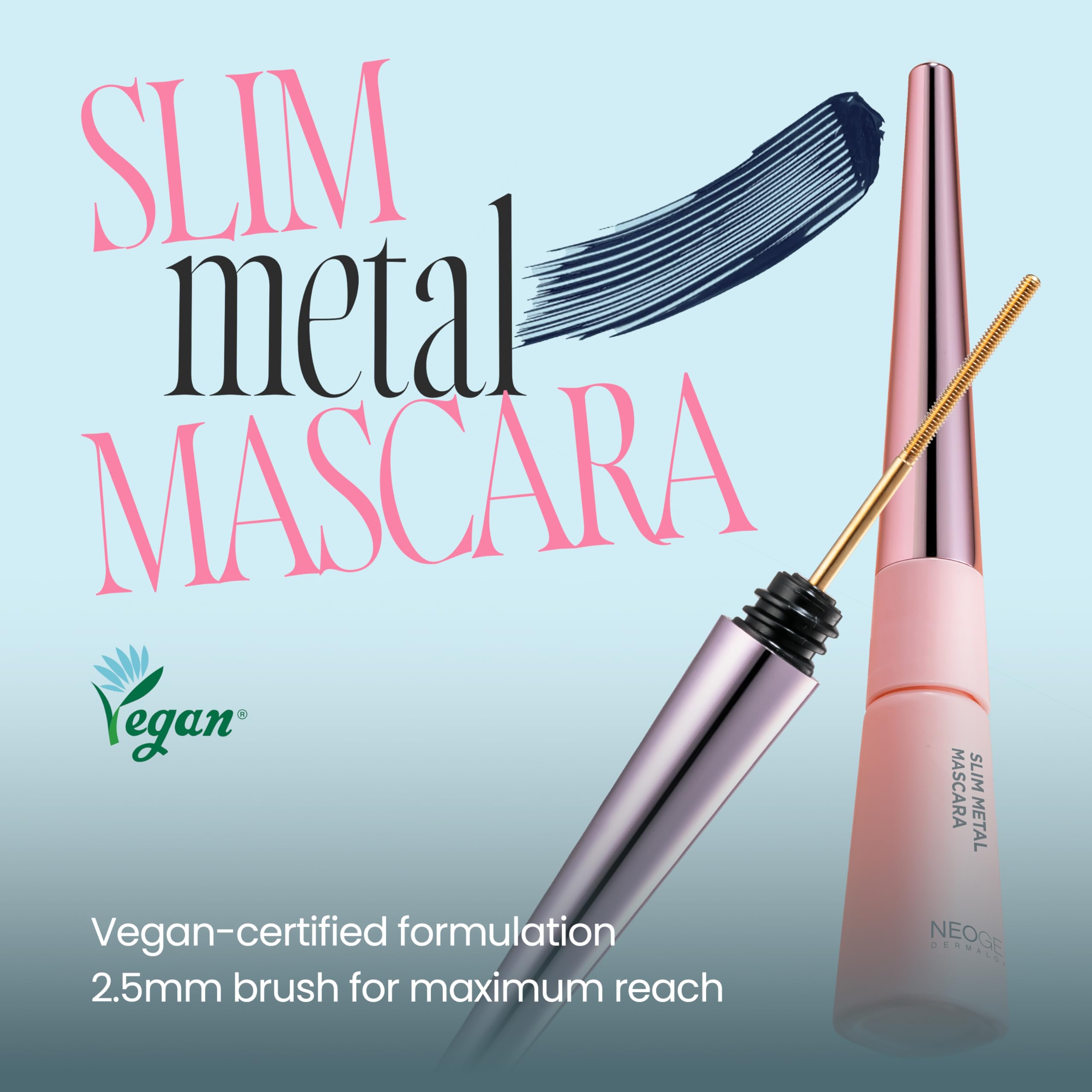 DERMALOGY NEOGEN Extra Slim Maxicara 2.5mm brush detail for clump-free application.