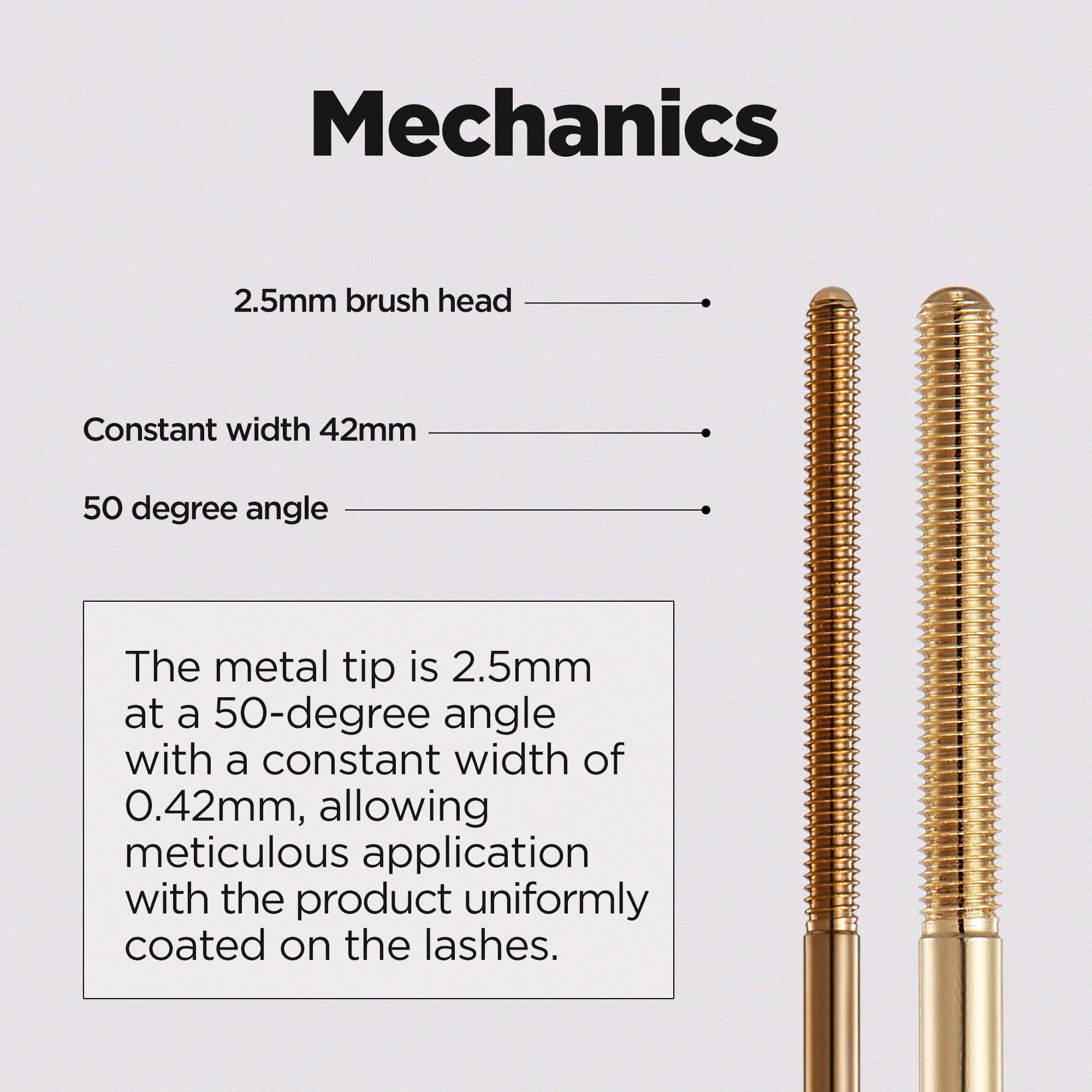 DERMALOGY mascara metal brush angled view showing lift potential