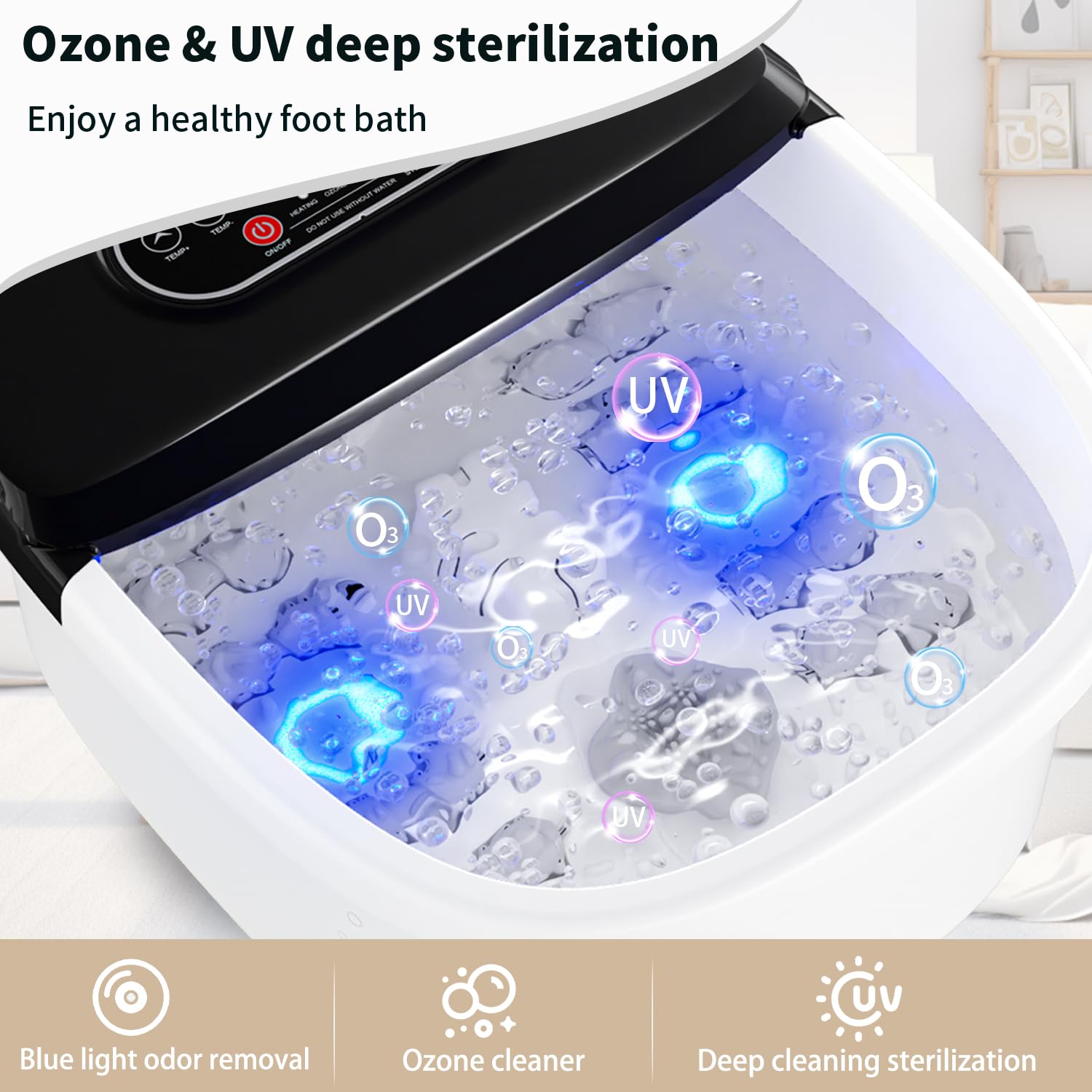 DermoPrime foot spa with eight rollers targets acupuncture points for fatigue relief