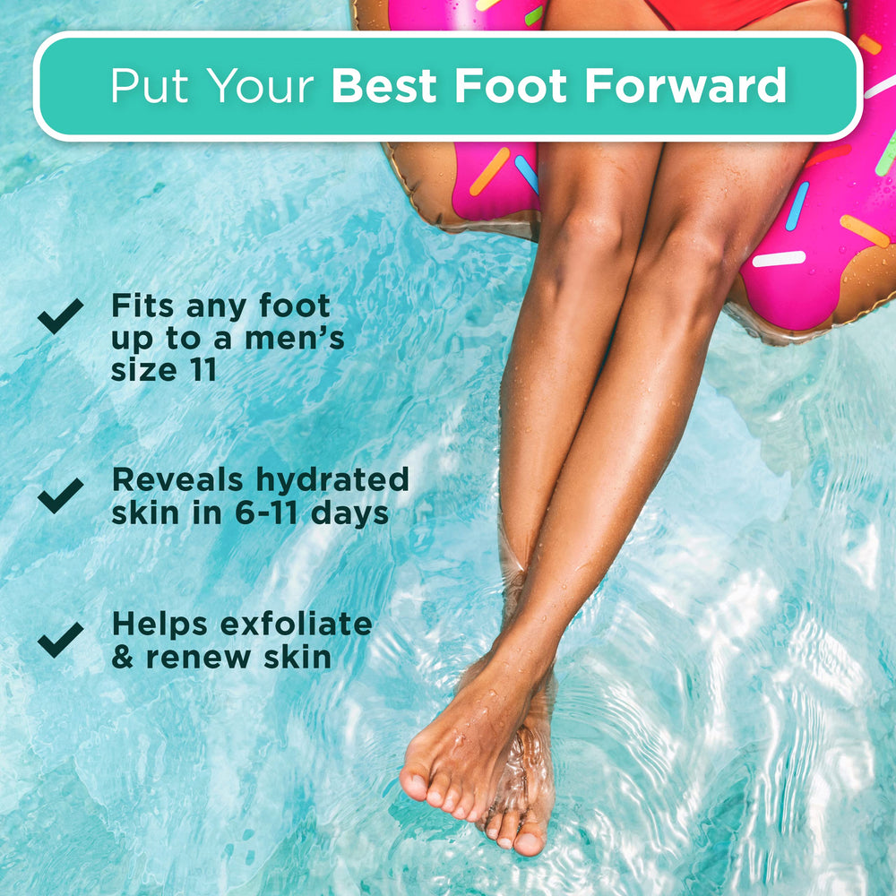 DERMORA Foot Peel Mask before-after-feet hints at smoother skin results.