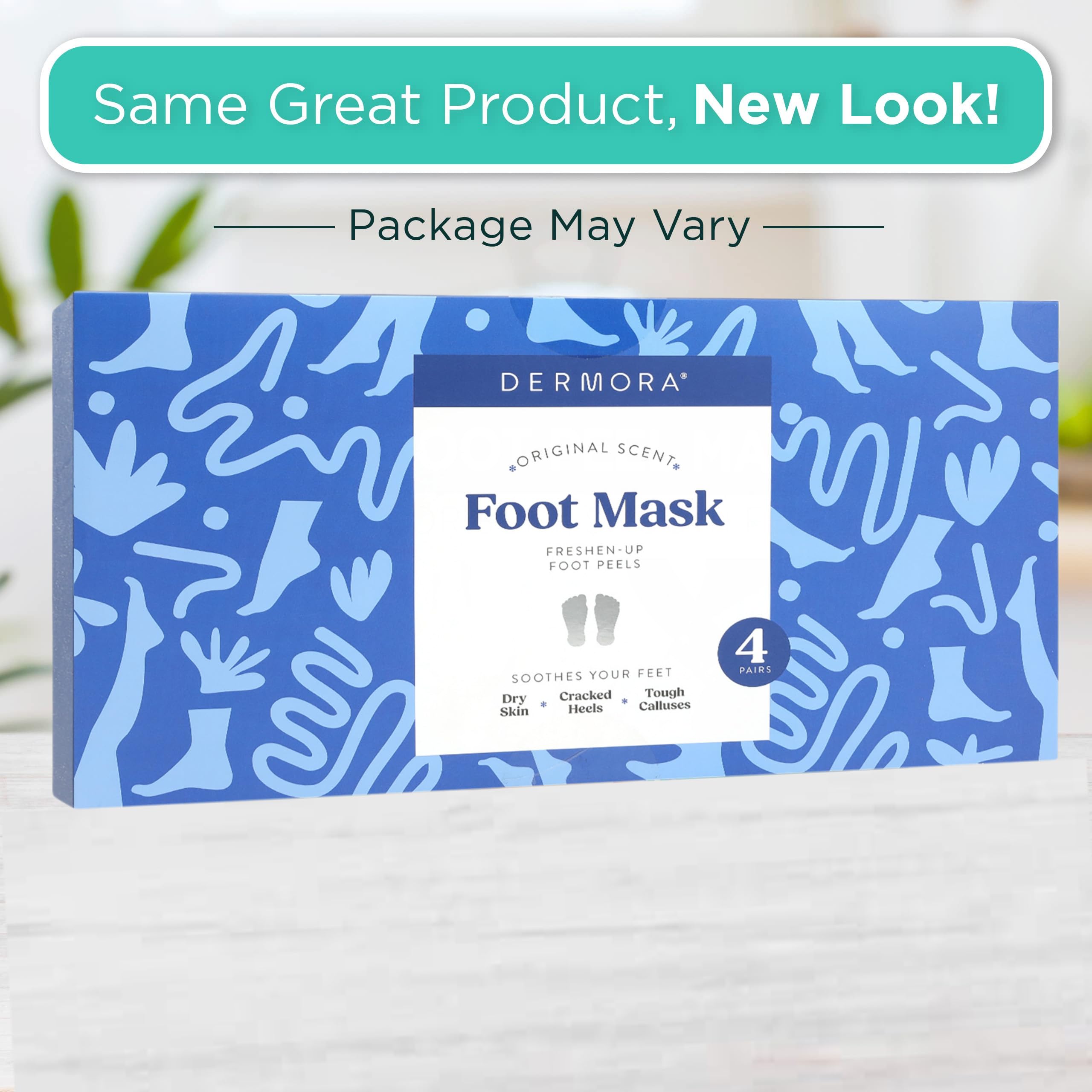 DERMORA Foot Peel Mask socks on feet demonstrating easy exfoliation