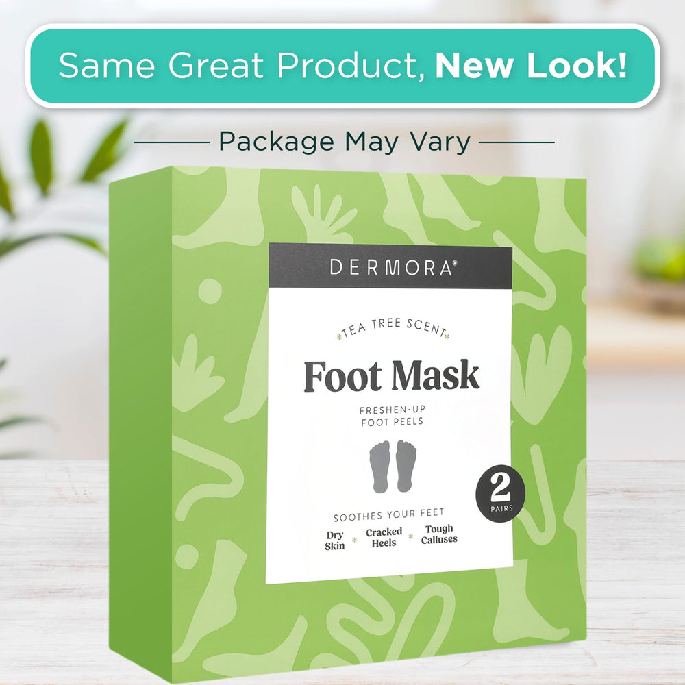 DERMORA Foot Peel Mask tea tree scent enhances the home spa experience.