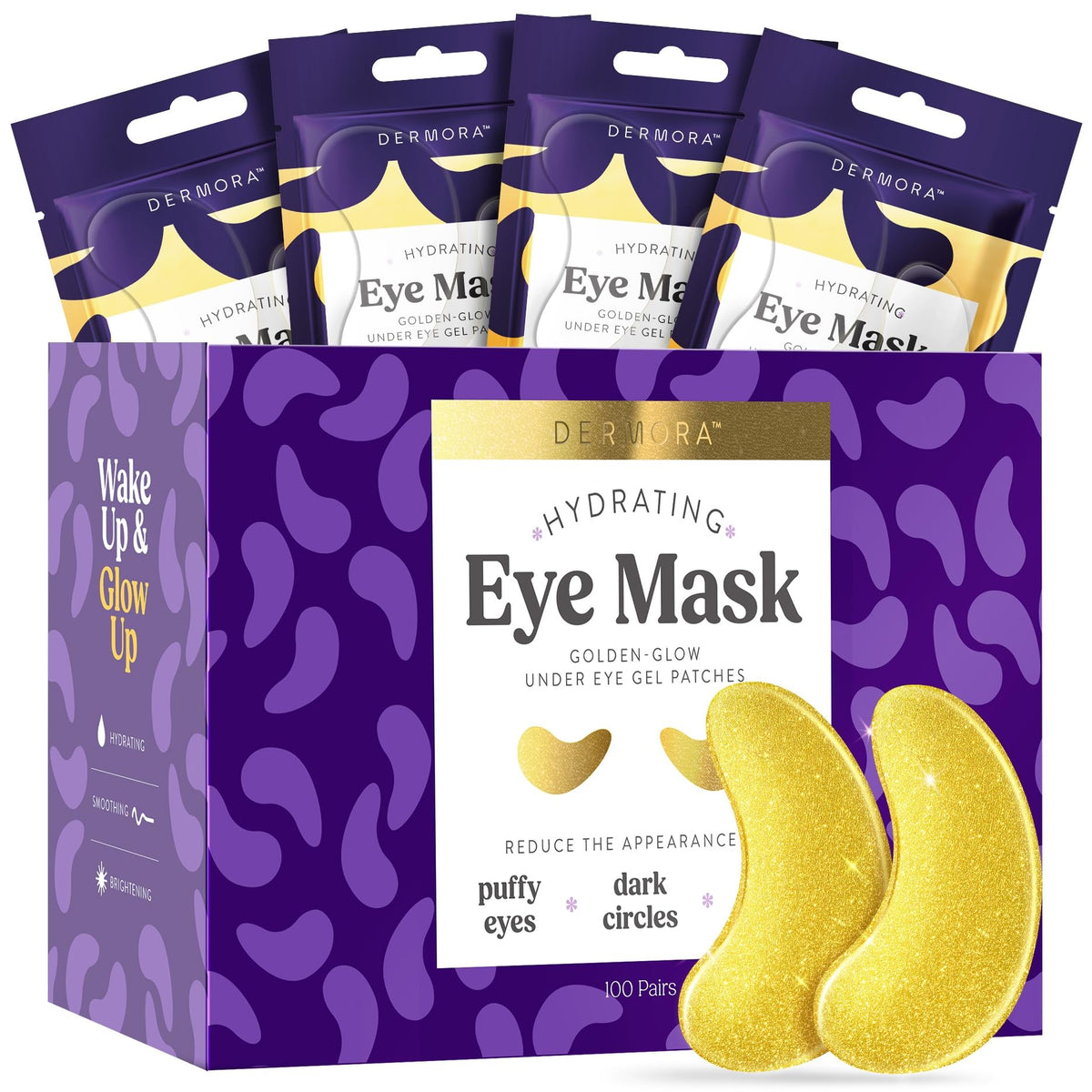 DERMORA Golden Glow Under Eye Patches box for travel-ready refresh