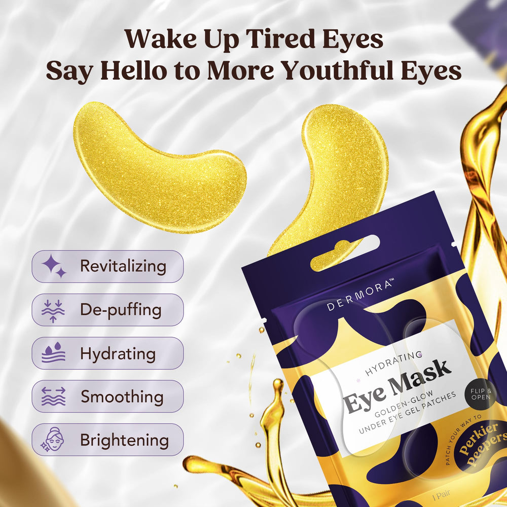 DERMORA Golden Glow Under Eye Patches beside a mirror for daily routine