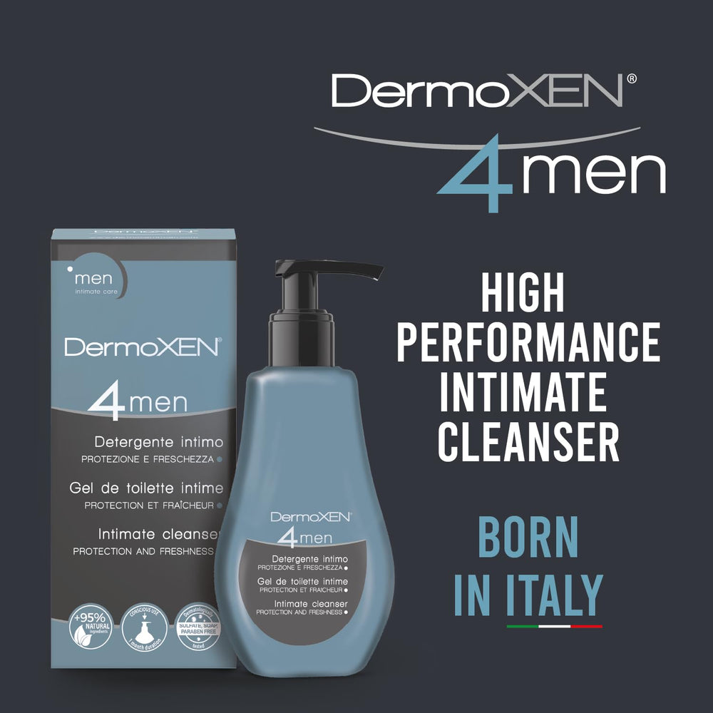 DERMOXEN 4Men bottle closeup highlights dermatologist tested gentle formula