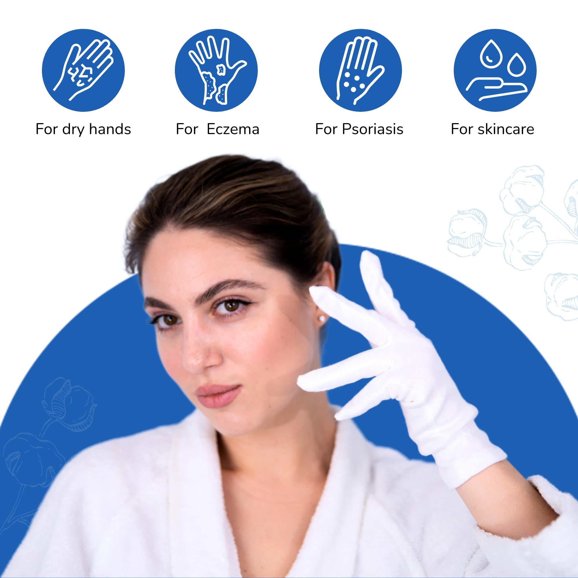 Dermrelief cotton gloves free gifts include nail buffer and washing bag.