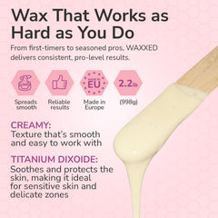 Dermwax WAXXED beads with opaque formula aiding precise coverage during waxing.