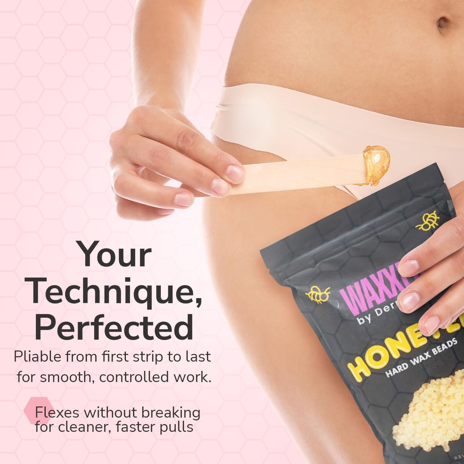 Dermwax WAXXED Honeyed Hard Wax Beads back-area waxing use