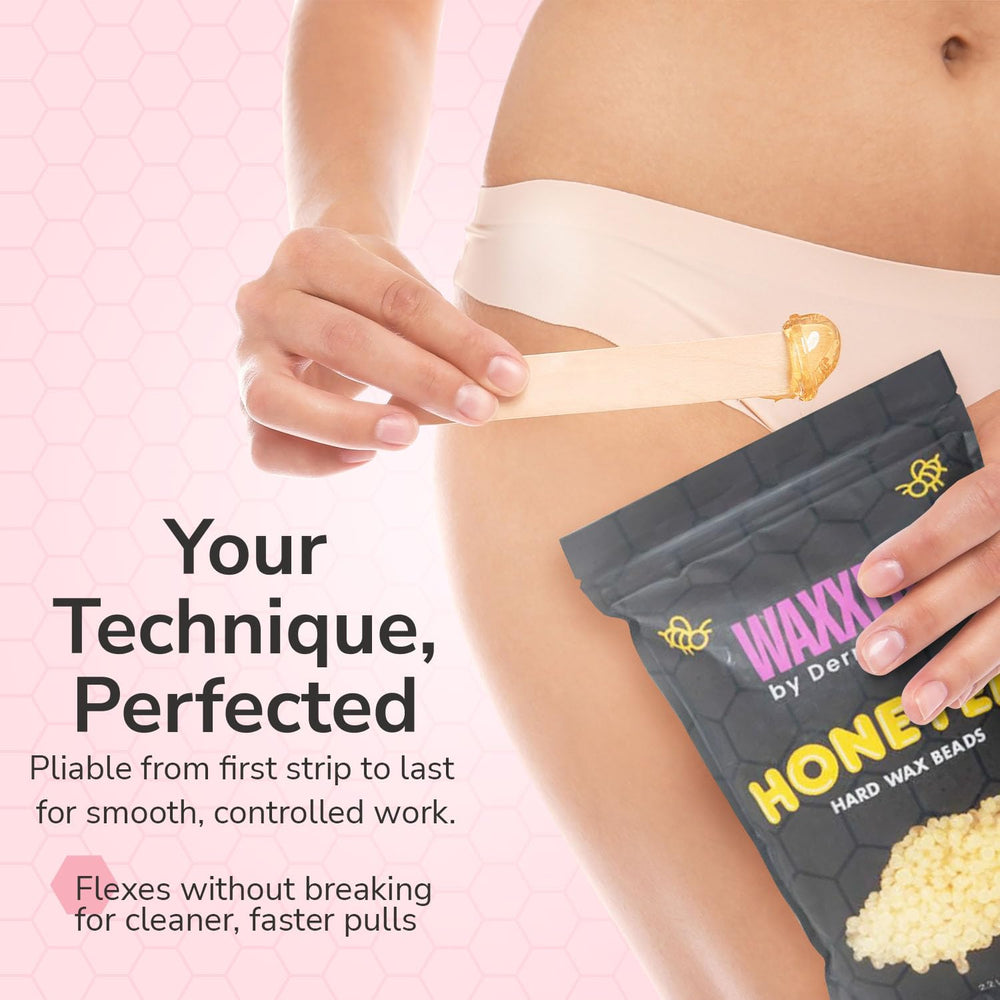 Dermwax WAXXED Honeyed Hard Wax Beads back-area waxing use