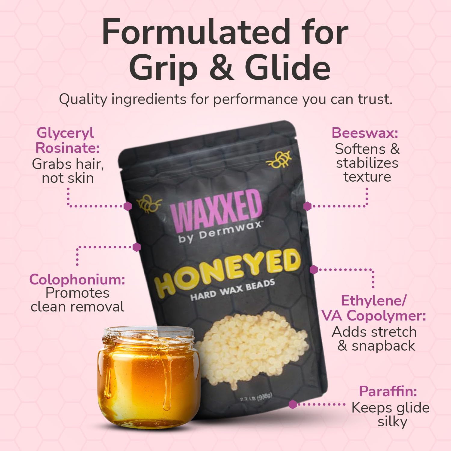 Dermwax WAXXED Honeyed Hard Wax Beads low-temp melt for comfortable sessions