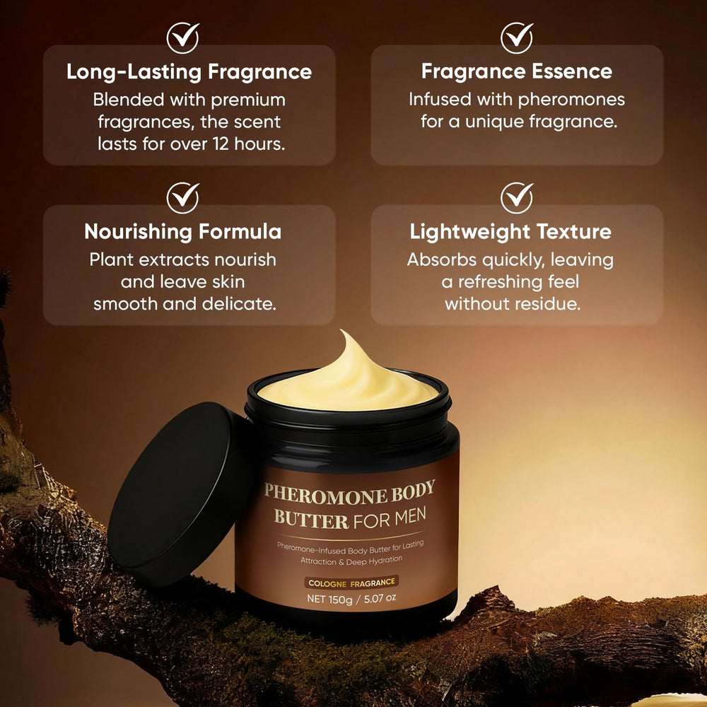 Derperzi pheromone body butter application shows easy on-the-go moisturization.