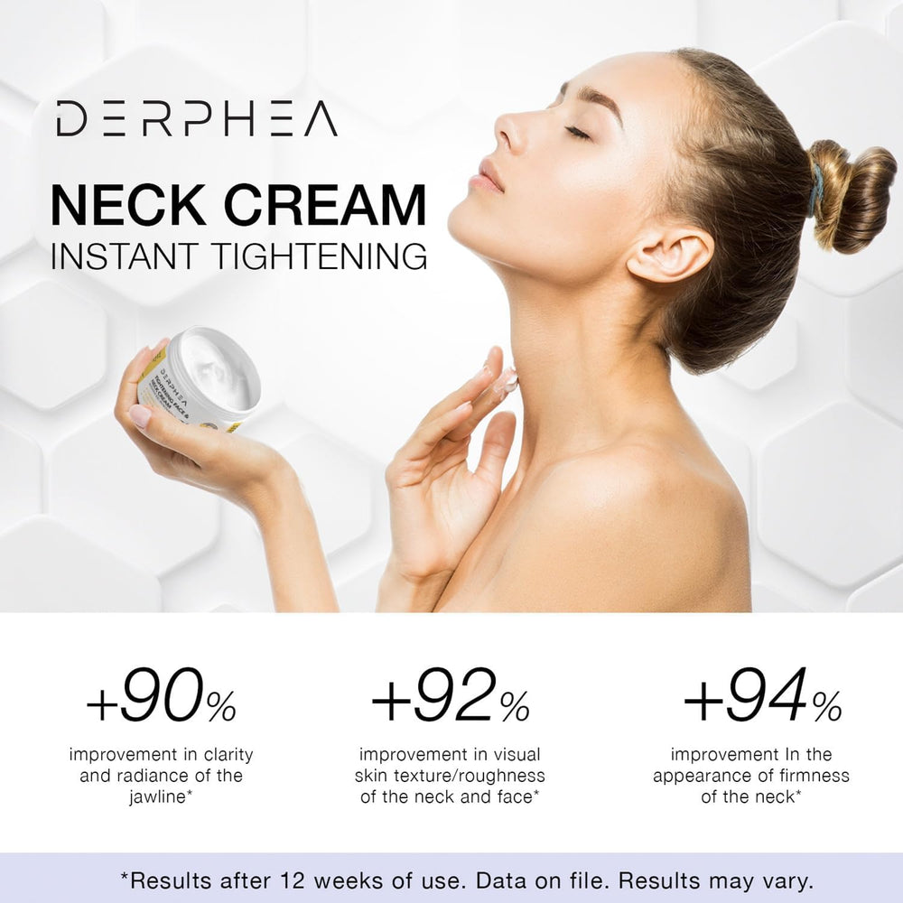 DERPHEA decollete cream jar highlights target area hydration and smoothing.