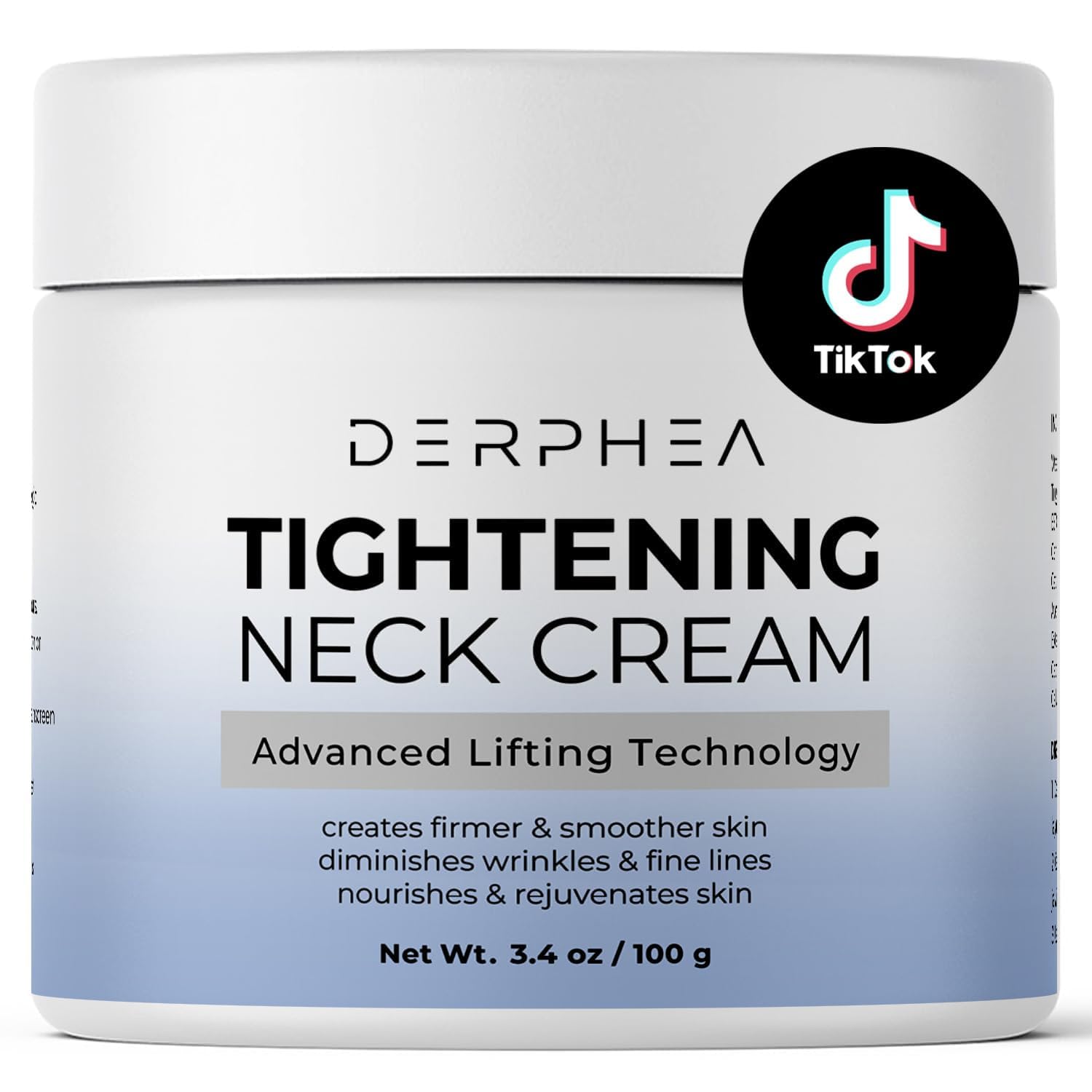 DERPHEA Neck Cream application swatch demonstrates creamy texture for firming and hydration.