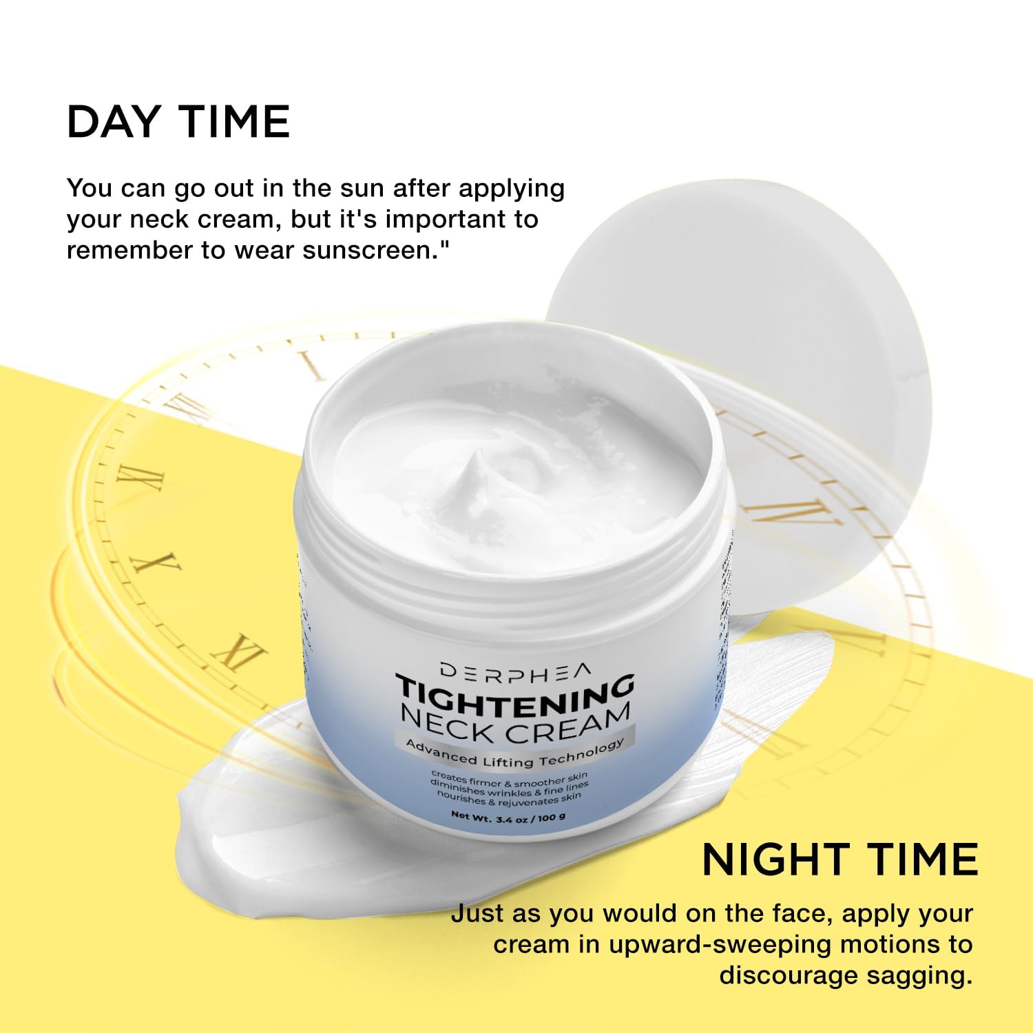 DERPHEA Neck Cream near jawline shows gentle lifting effect.