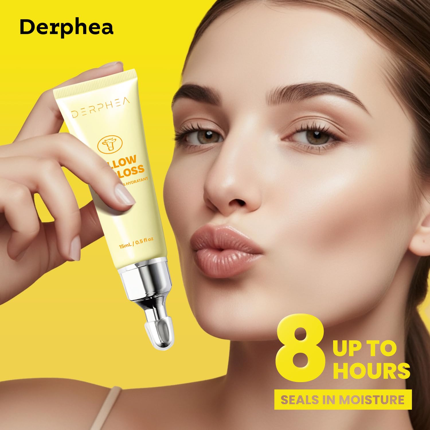 DERPHEA beef tallow lip balm close-up with shea butter highlights nourishing feel.