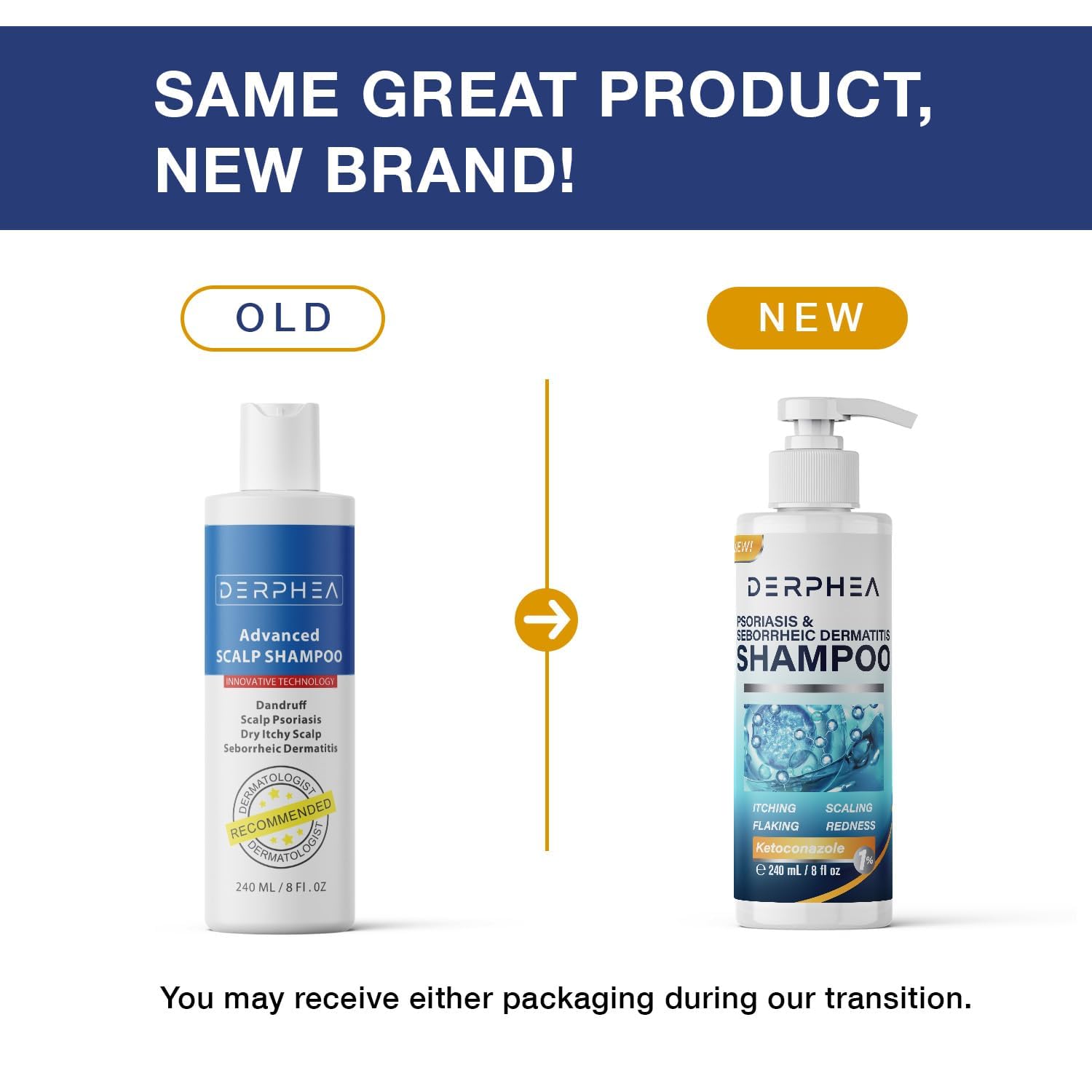 DERPHEA product packaging conveys medicated formula with botanical support.