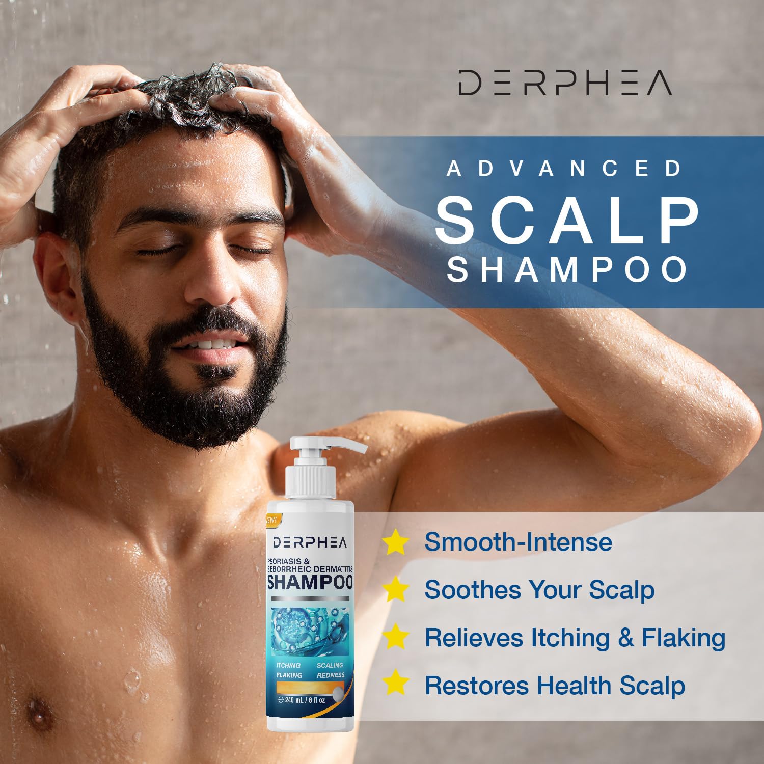 DERPHEA psoriasis shampoo application in hand shows ease of use