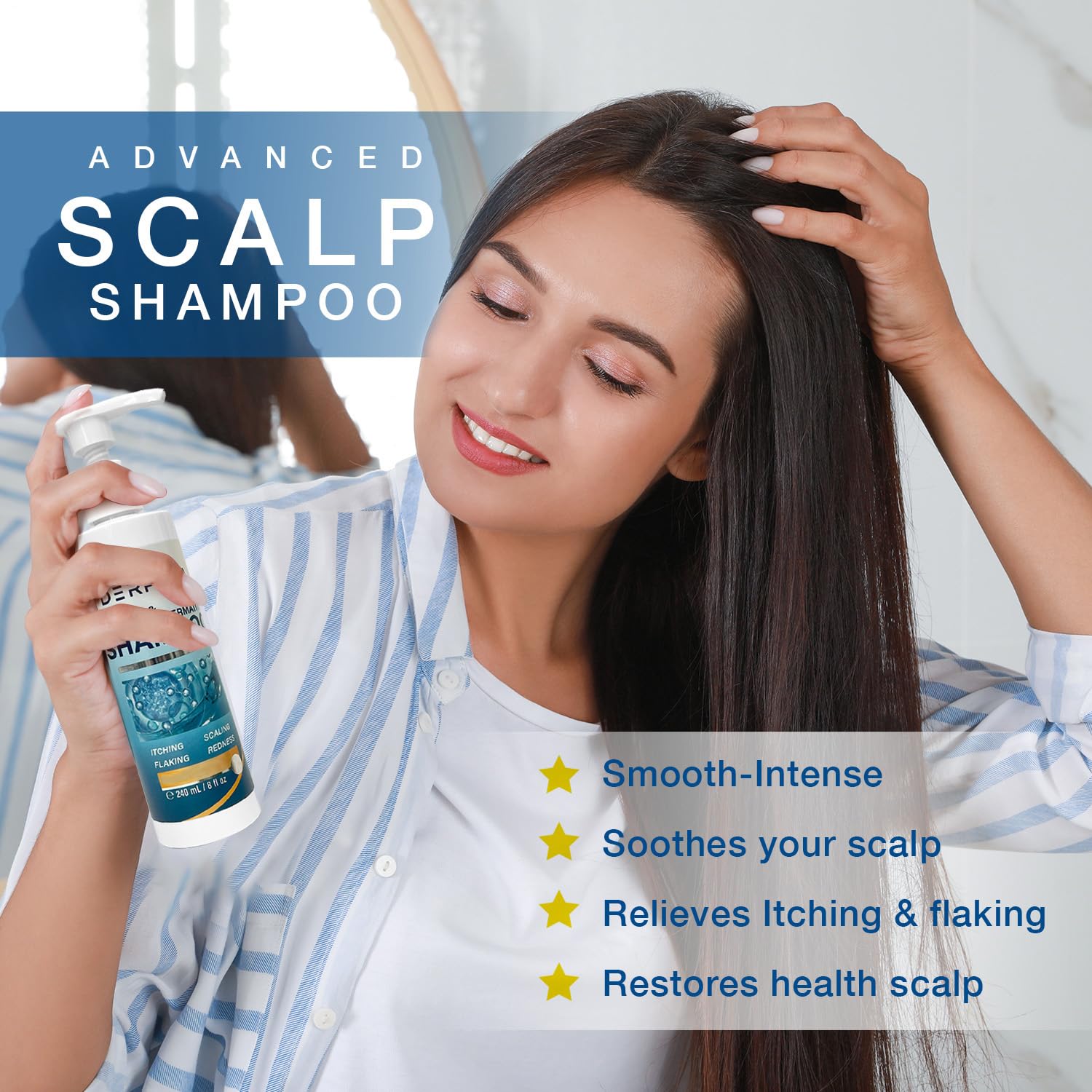 DERPHEA psoriasis shampoo label closeup highlighting plant-based formula