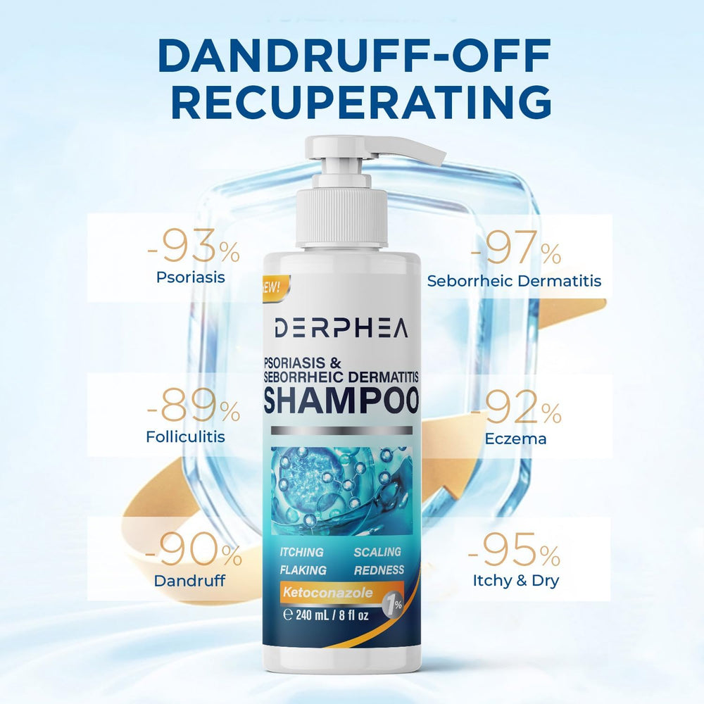 DERPHEA scalp closeup emphasizes soothing botanicals for redness and irritation.