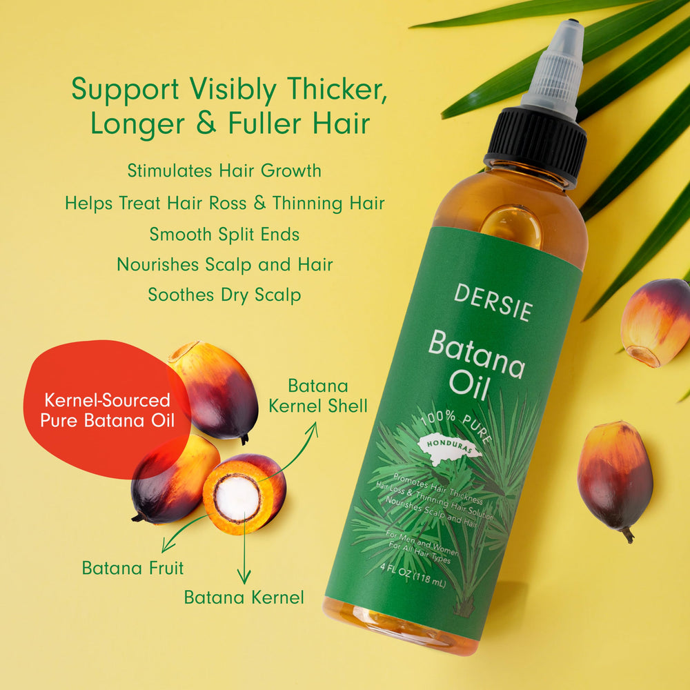 Dersie Batana Oil bottle front view highlighting pure organic oil for hair care.