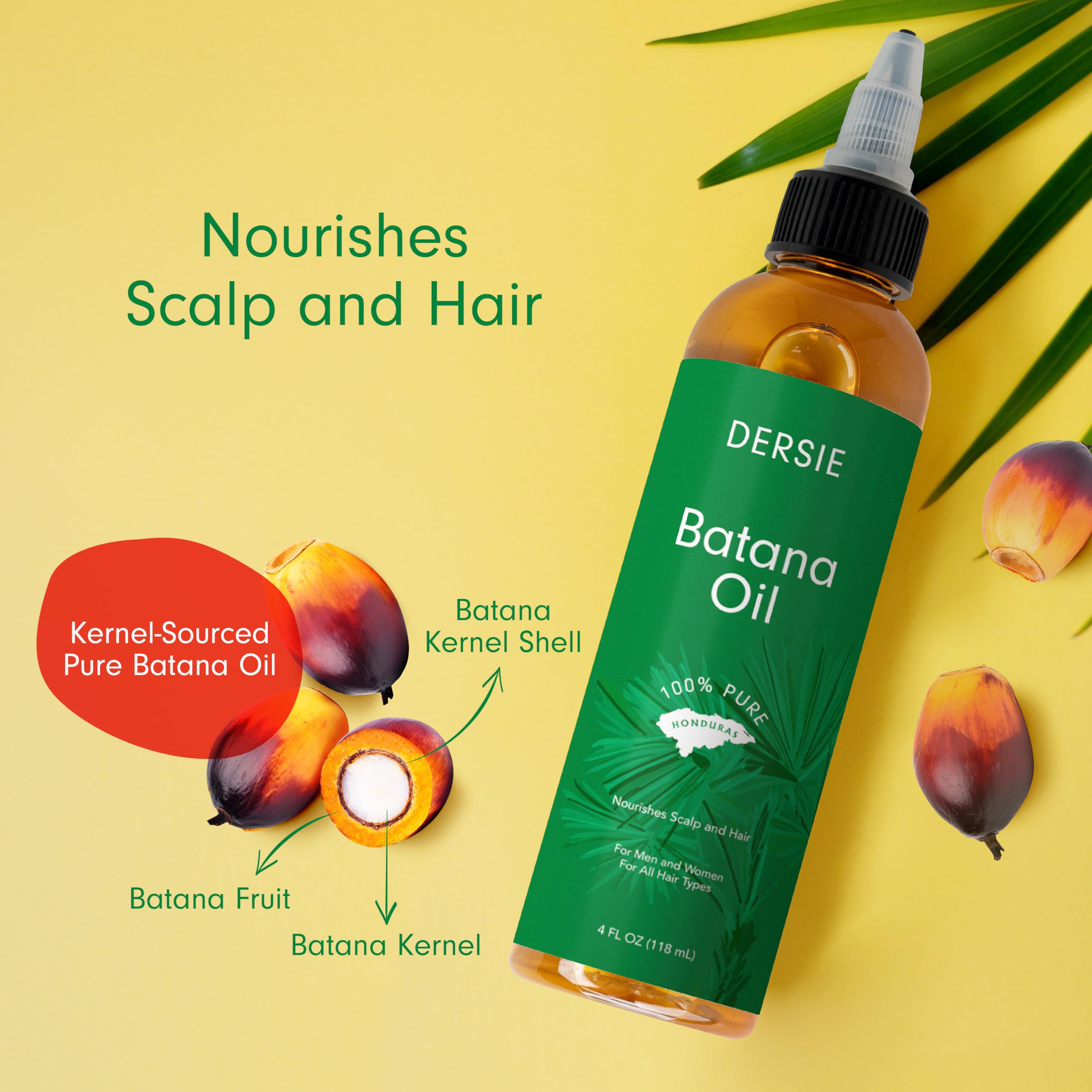Dersie Batana Oil bottle pour demonstrates easy application for daily conditioning.