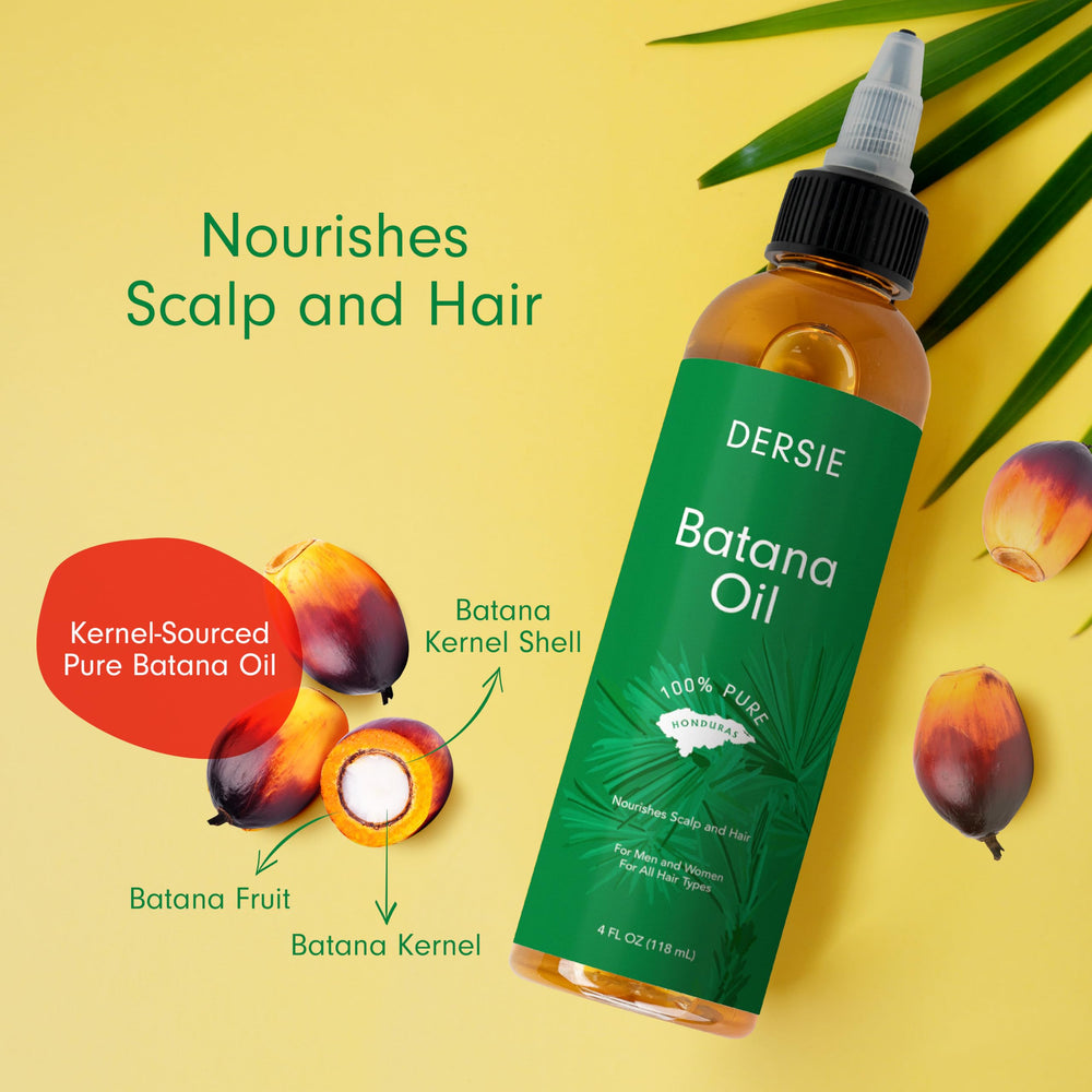 Dersie Batana Oil bottle pour demonstrates easy application for daily conditioning.