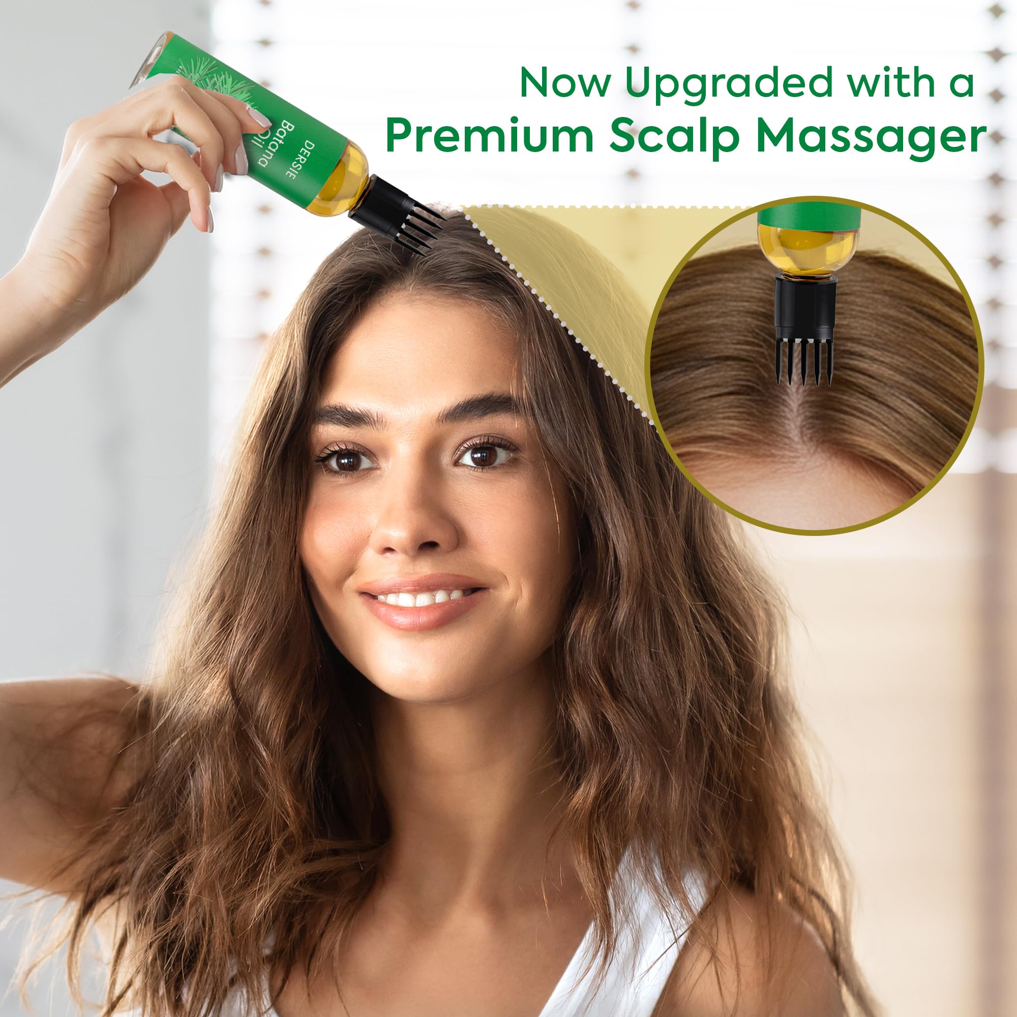 Dersie Batana Oil massager applicator demonstrates easy scalp coverage.
