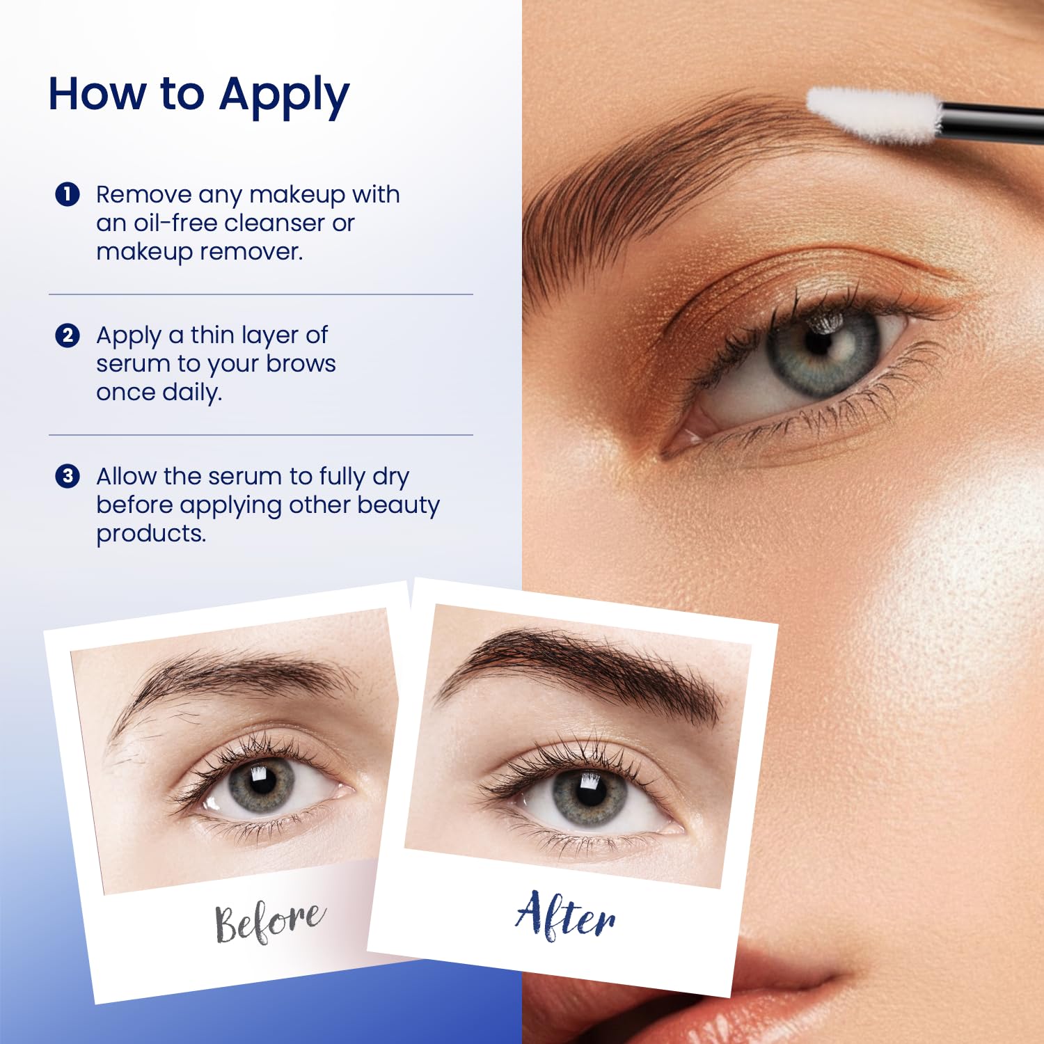 Dersie Eyebrow Growth Serum 5 mL bottle on vanity emphasizes long-term care.