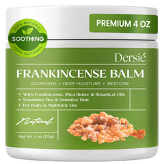 Dersie Frankincense Balm 4oz jar closeup for long-lasting muscle and skin nourishment