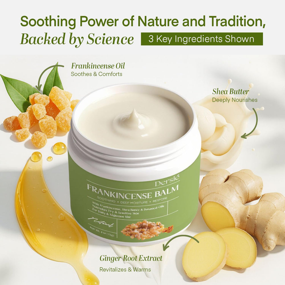 Dersie Frankincense Balm clean formula with paraben-free ingredients and cruelty-free branding