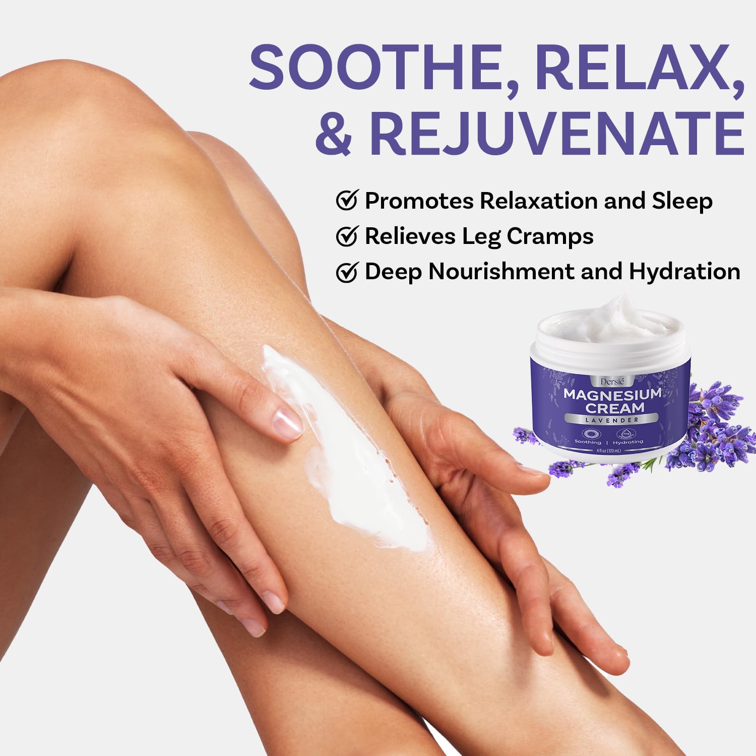 Dersie magnesium cream with grape seed oil for hydrating skin.