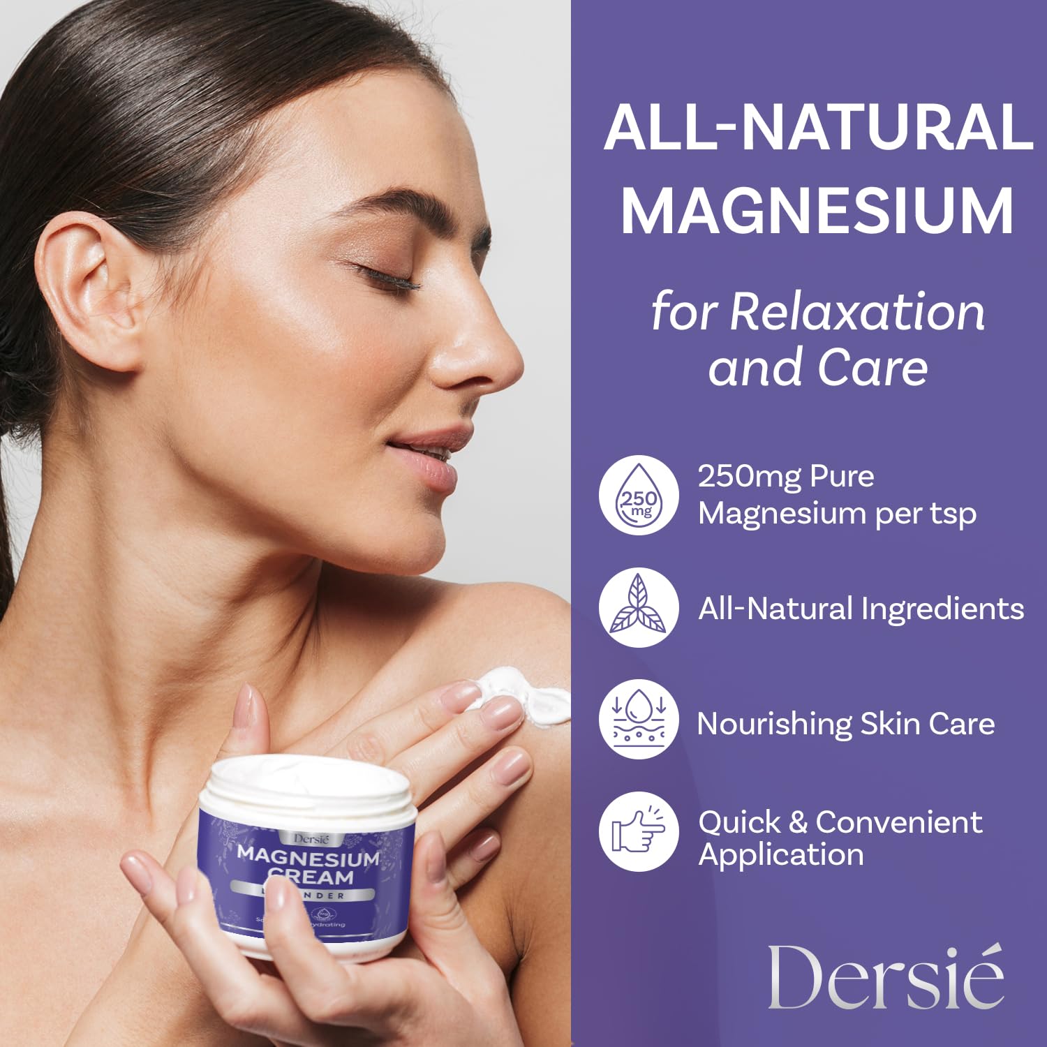Dersie magnesium-cream ingredients-chloride focus shot emphasizes mineral nourishment