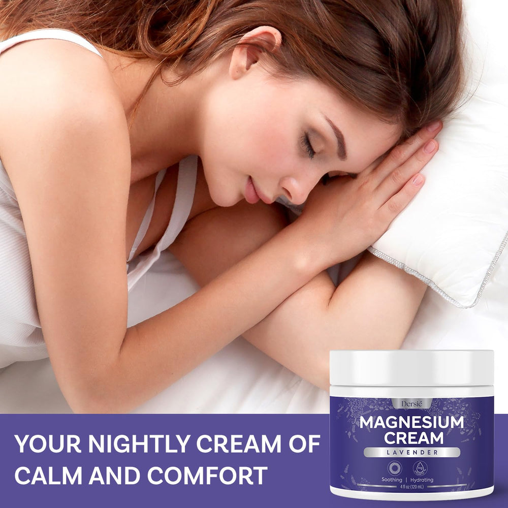 Dersie magnesium cream lavender-bottle-closeup highlights soothing botanical ingredients