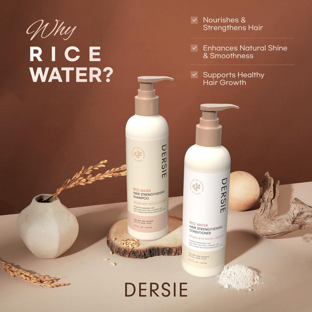 Dersie Rice Water Conditioner bottle closeup—deep conditioning for silky, manageable hair.