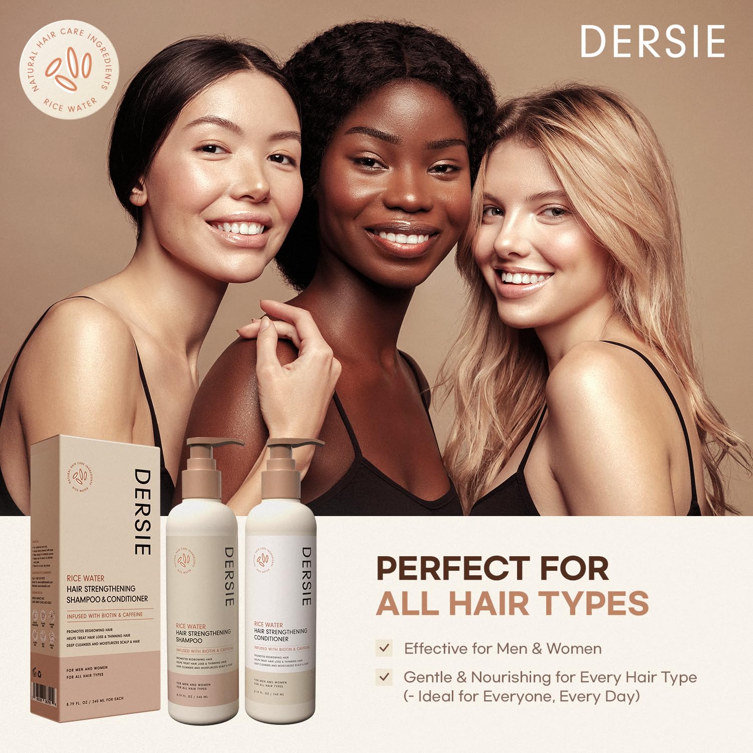 Dersie Rice Water Conditioner hair-softness closeup—soft, smooth, and manageable.