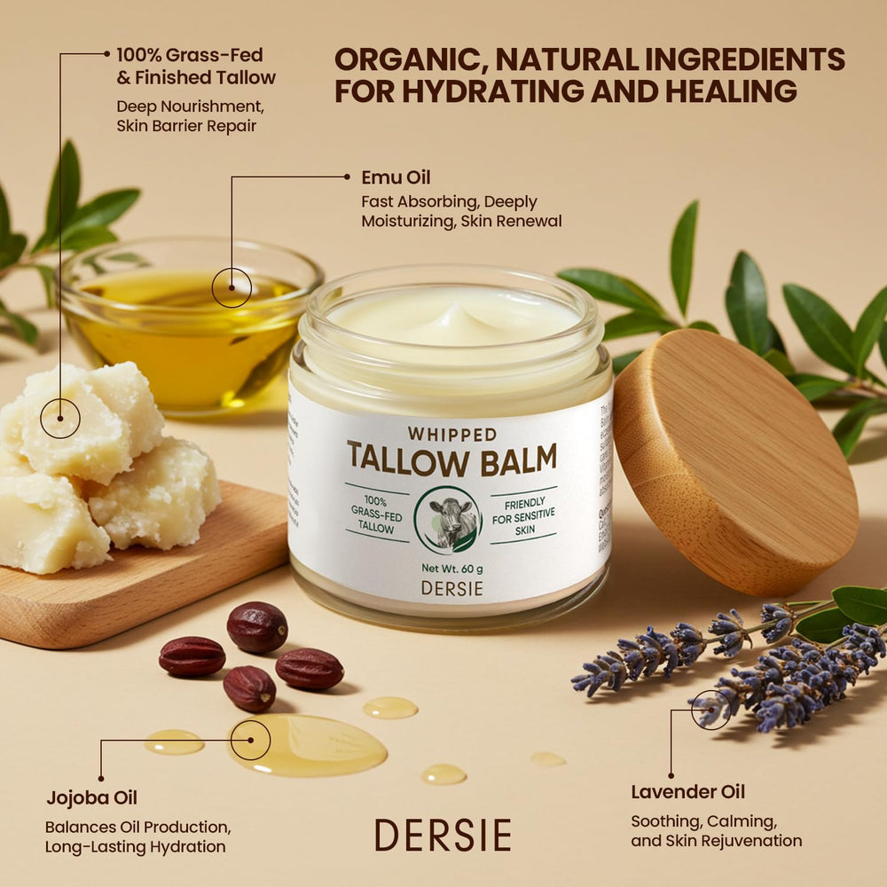 Dersie Whipped Tallow Cream applied to face and body for hydration.