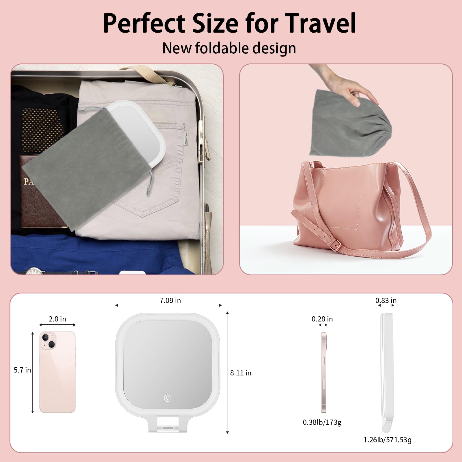 DESCHEN compact travel mirror with stable base for steadier makeup application.