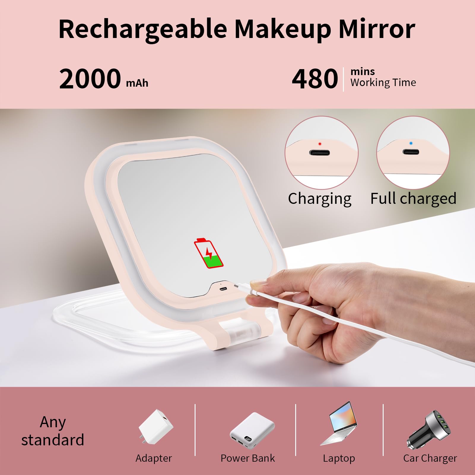 DESCHEN LED light triple-color mode illuminates skin tones for natural makeup application.